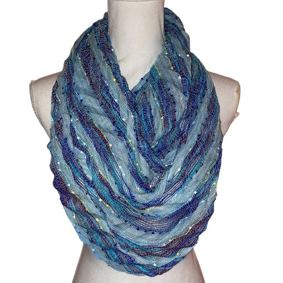 Ocean Breeze Acrylic Blend Infinity Scarf in Multi Shades of Blue, Aqua & Red - Picture 1 of 4